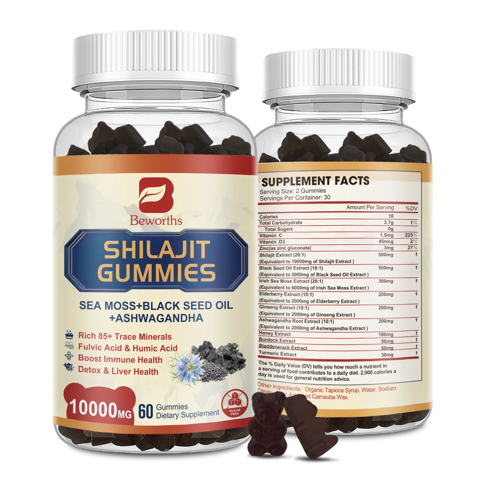 Minch Shilajit Resin Gummies with Black Seed Oil, Panax Ginseng with 85+ Trace Minerals & Fulvic Acid for Energy Immune Support