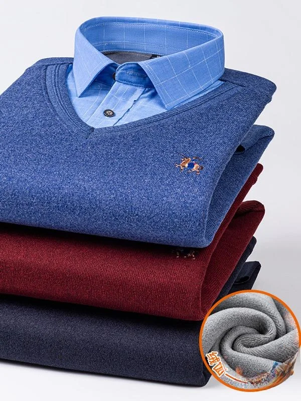 

Thiened Fce Long Sve Knitted irt for Men Casual Faion Warm Base Layer Top Busin Casual Sle Pure Color Design