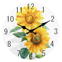 Fashionable Sunflower Pattern Wooden Wall Clock for Living Room, Bedroom, Kitchen, Home Decoration, Silent Quartz Clock, Holiday Gift, 10 Inches, 12 Inches (No Battery)