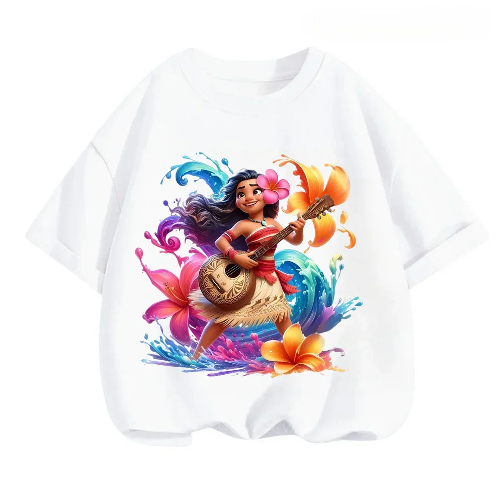 Disney\'s Moana An Oceanic Adventure for Boys Girls Kawaii O-neck Summer T-shirts with Cartoon Prints Simple Korean-style Chic