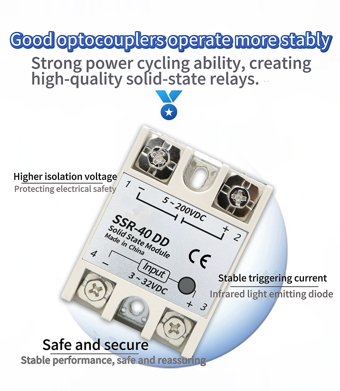 Relé de estado sólido monofásico, Controle DC, SSR-25DD, 10DD, 40DD, 60DD