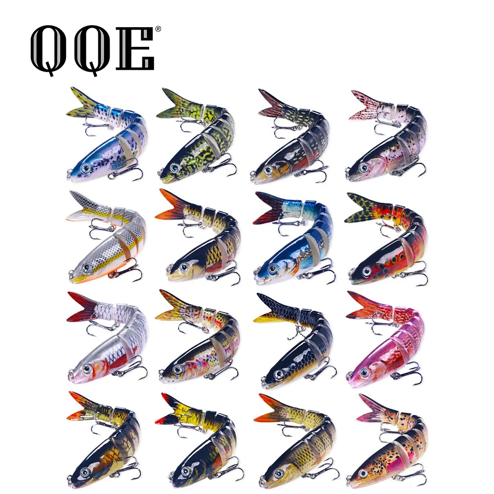 QQE 3/5/15/16/17/18Pcs 8 Jointed Hard Fishing Lure, Sinking Multi-Segment Swimbait, Realistic 3D Eyes Treble Hooks Bass Crankbai