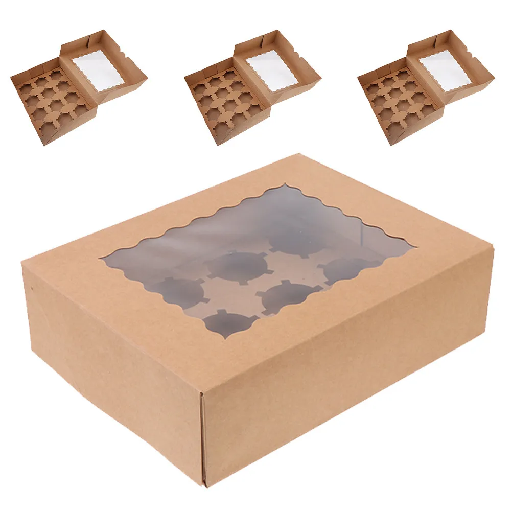 4Pcs 12-Count Cupcake Boxes Kraft Paper Dessert Containers for Birthday Party Wedding Favor Storage Transport Elegant Sturdy