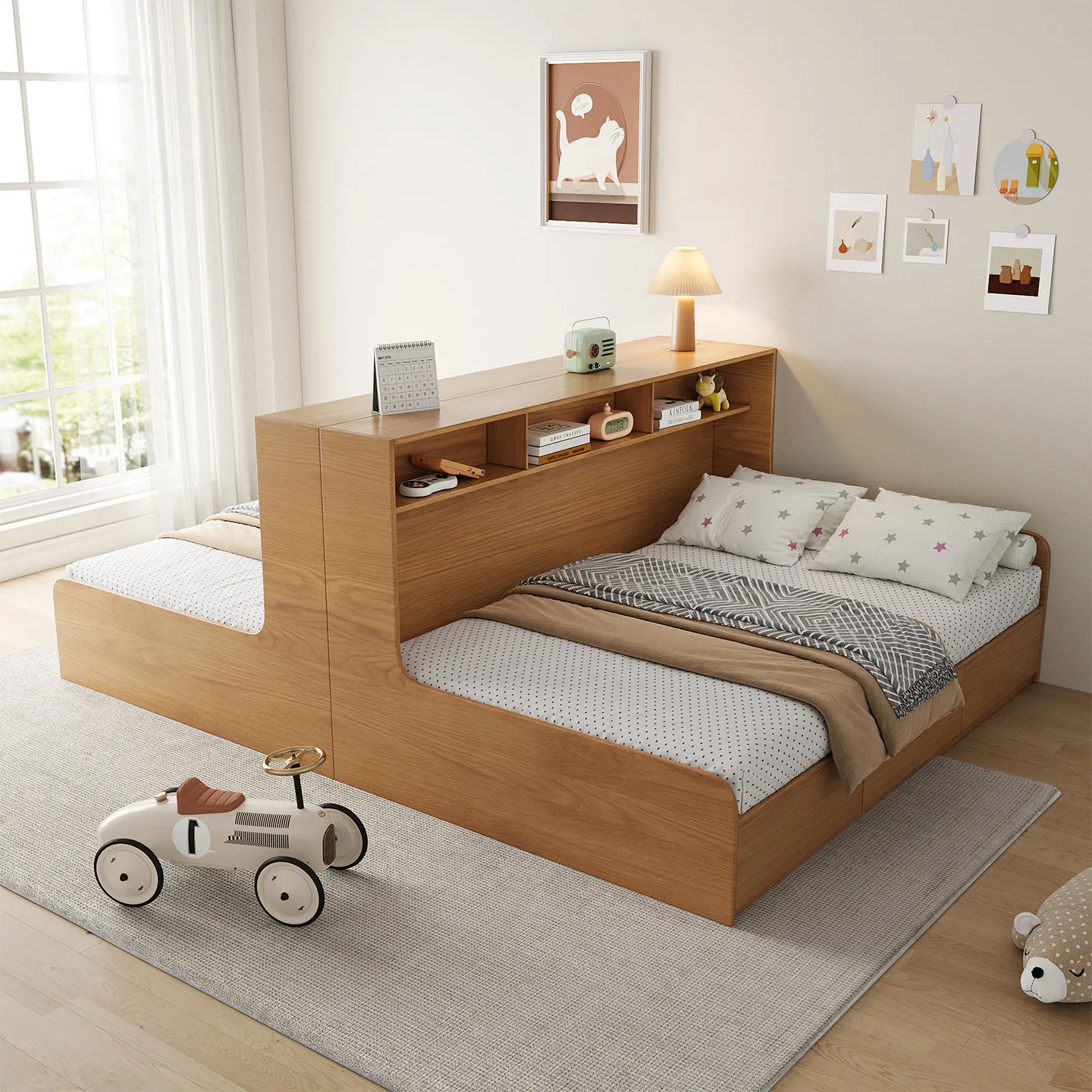 Double bed children's tatami combination bed two beds solid wood custom twin bed siblings brothers