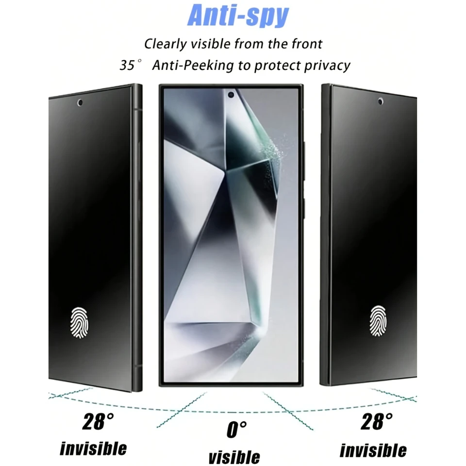 NNBILI 1 pieza de vidrio templado de privacidad para Samsung Galaxy S26 Ultra S24 S25+, con desbloqueo por huella dactilar, protector de pantalla antivista 2