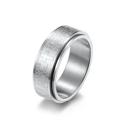 8mm Stainless Steel Lords Prayer & Christian Cross Spinner Ring for Men Women Size 6-12