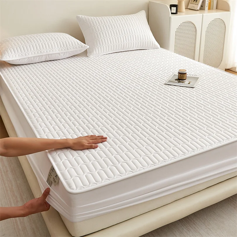 A Grade Cotton Bed Sheet with Elastic Band Single Double Queen King Bed Mattress Cover Thicken Quilted Cotton Fitted Bed Sheets