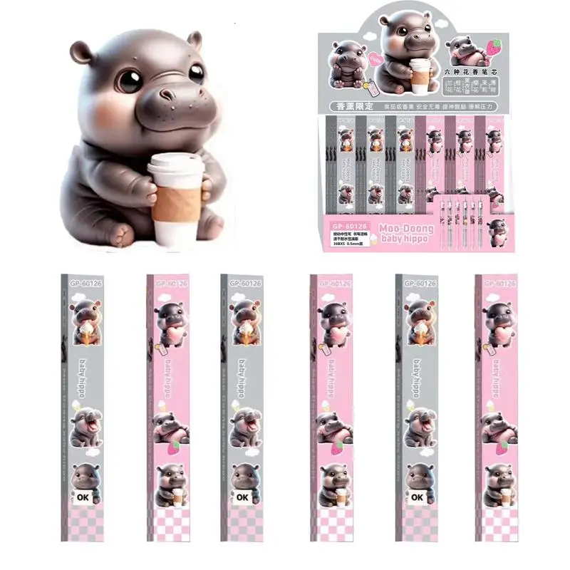 Cartoon Animal Pens 0.5mm ST Pen Refill Animal Pens 6 Scents Little Hippo Metal Ballpoint Pen For Adults