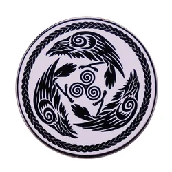 Morrigan Ravens enamel pin Common raven Norse-Celtic symbols Viking art button jewelry accessories