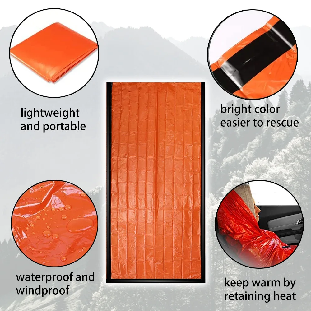 Outdoor Emergency Sleeping Bag PE Aluminum Film Warm Windproof Waterproof Portable Survival Sleeping Bag for Camping Hiking