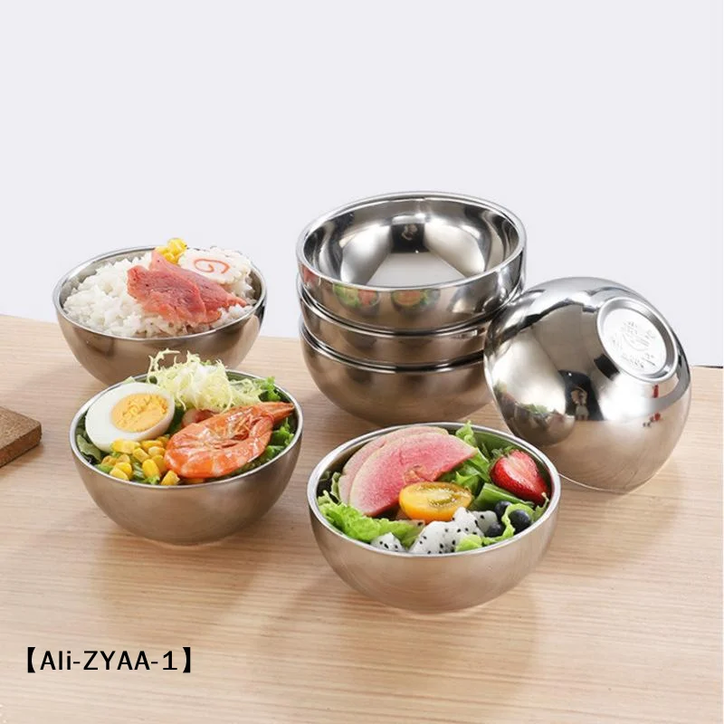 【A】Stainless Steel Threaded Rice Bowl Dough Round Soup Double Layer Insulated Ramen Bowls Home Tableware Kitchen Accessories