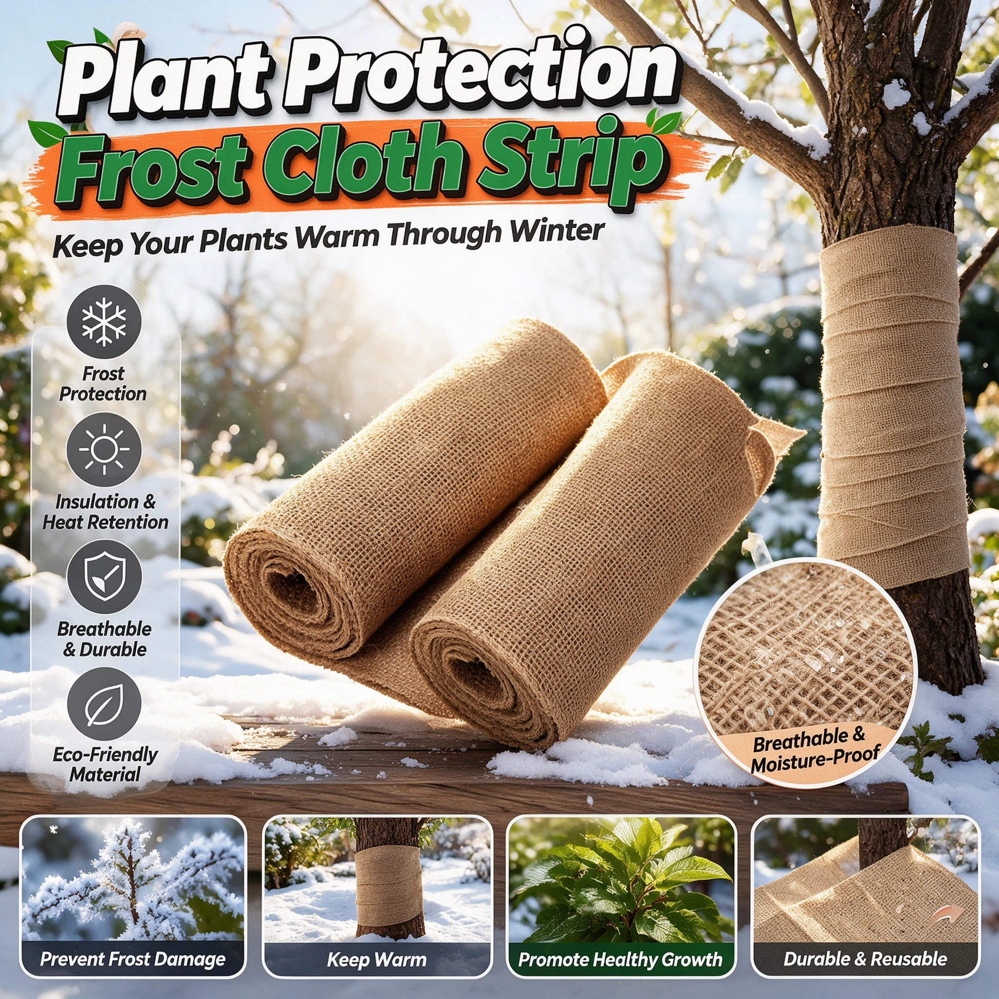 Winter Tree Trunk Protection Wrap Burlap Bandage Frost Proof Insulation Belt for Fruit Trees Plants Cold Weather Set