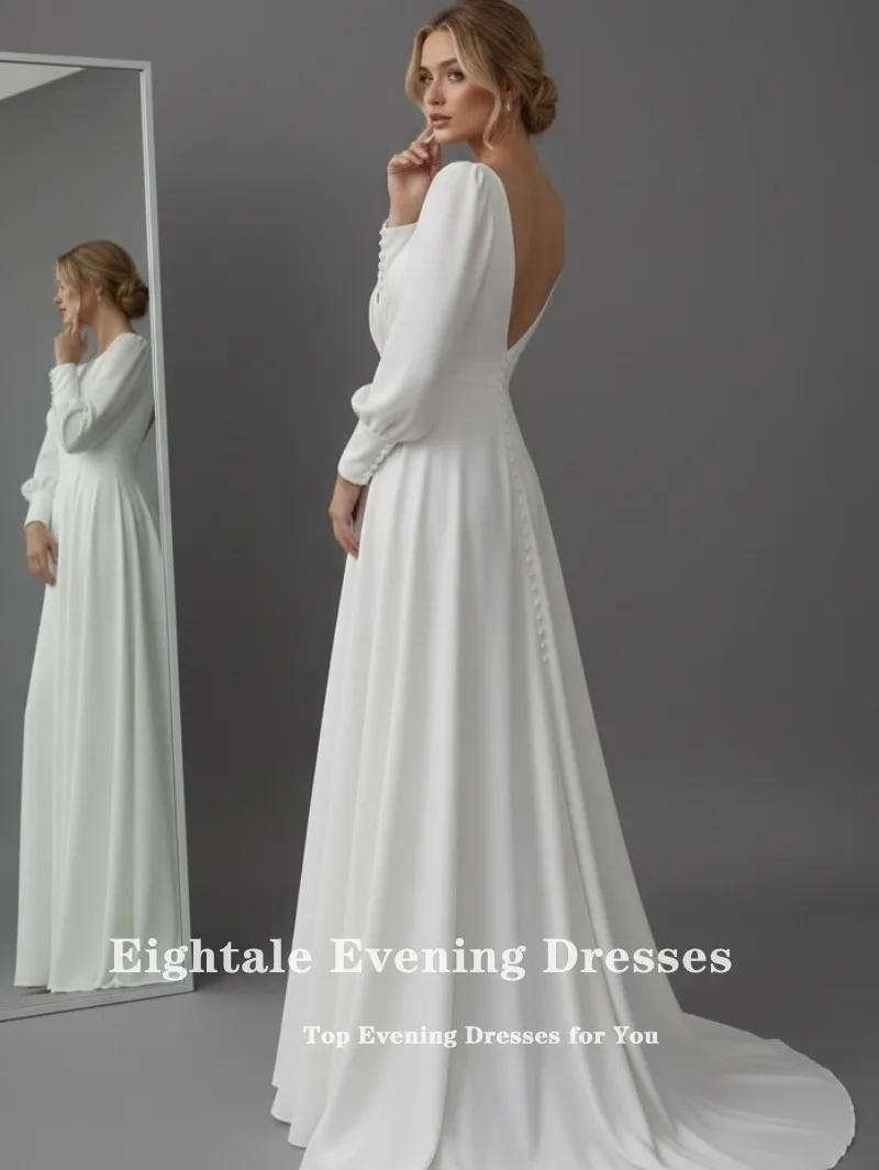 Abito da sposa arabo Eightale personalizzato avorio o-collo in raso maniche lunghe abito da sposa musulmano lunghezza pavimento abito da festa da sposa