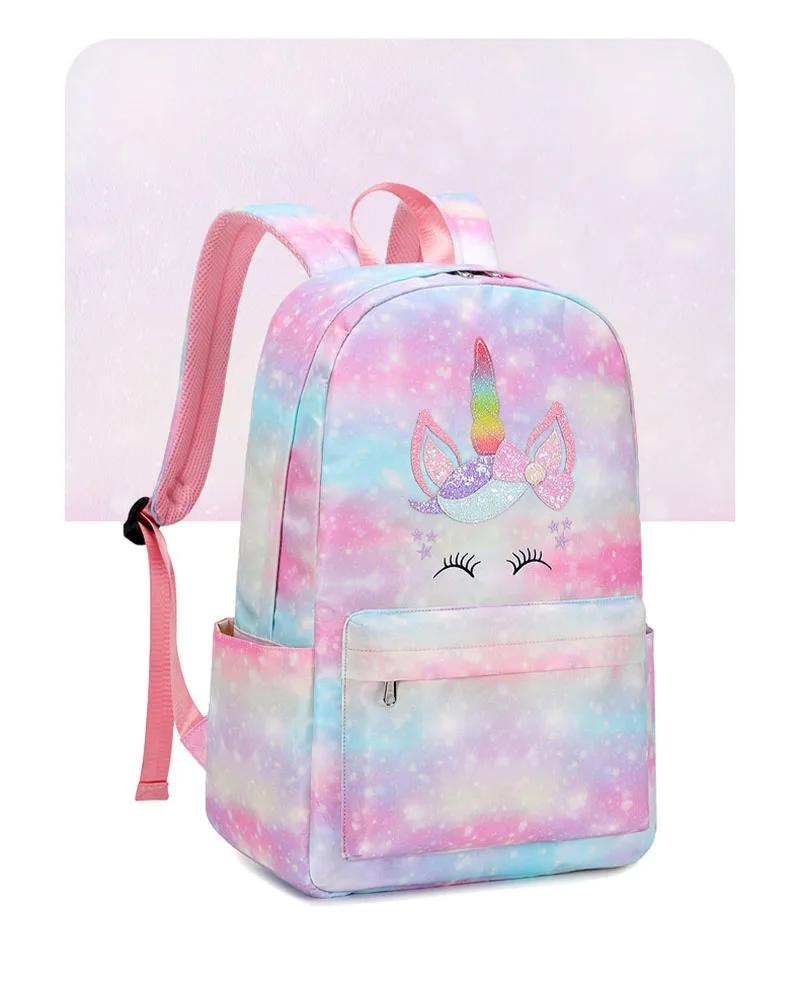 Bolsa de escola arco-íris para meninas, mochilas de três peças, desenhos animados fofos, primária, 2023