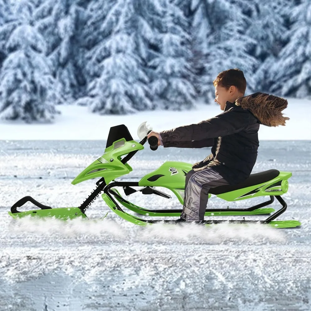 Steering Sled for Child Snow Skibob with Brakes 80cm High Strength Pull Rope Adjustable Cushion Load Capacity 80kg