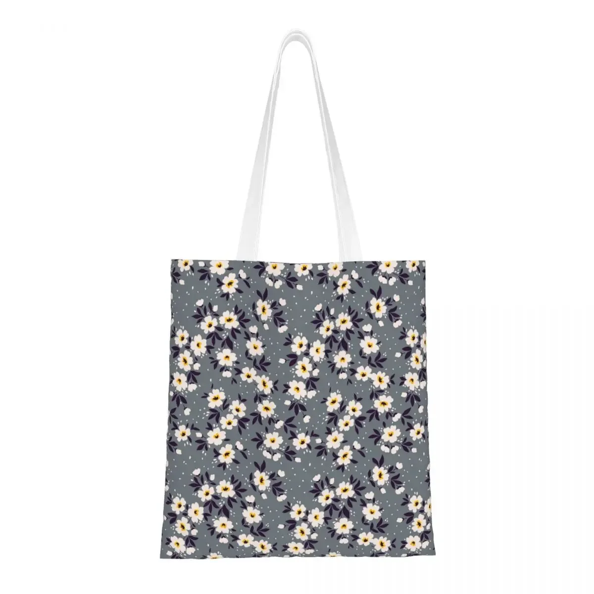 

Vintage Floral Background Canvas Tote Handbag Small White Flowers Grocery Bags Reusable Shopping Bags for Unisex