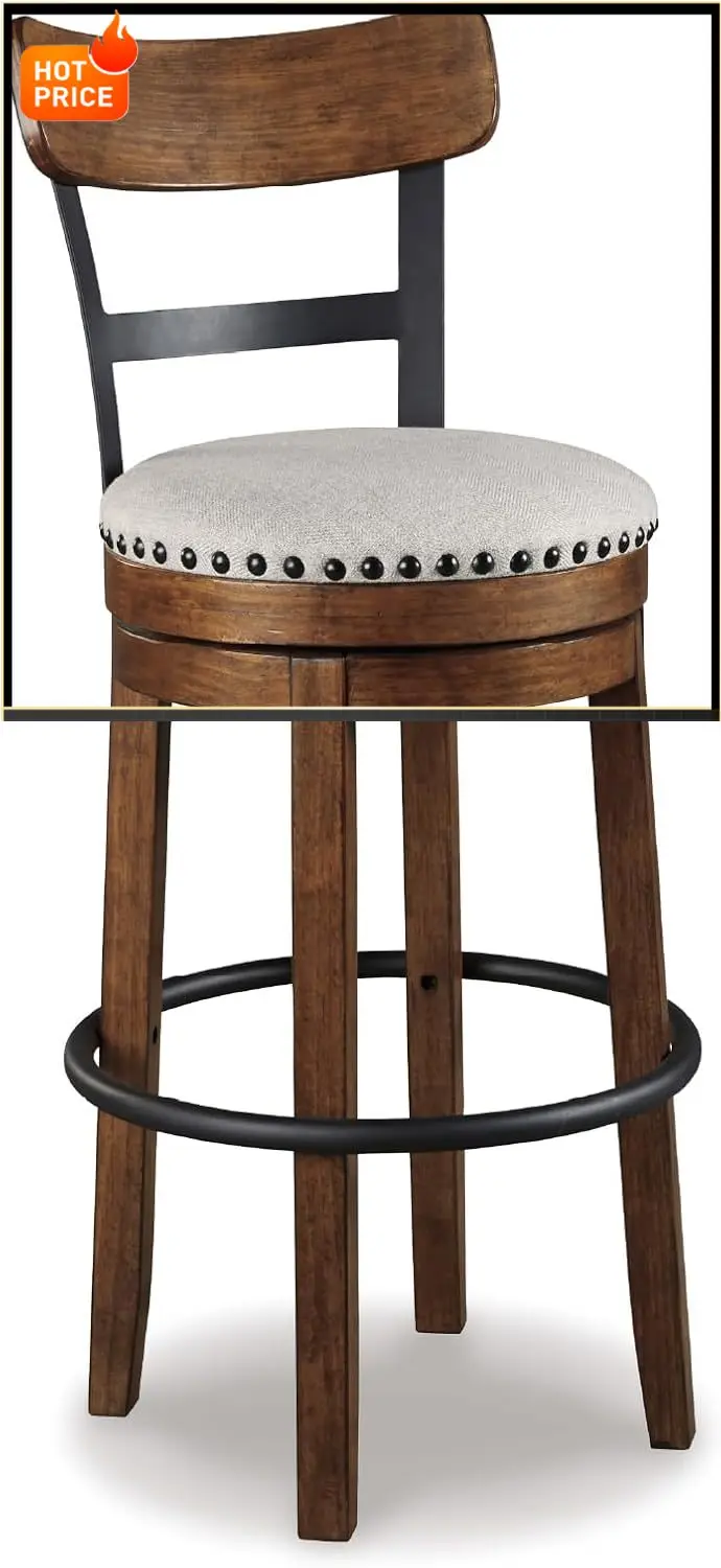 BestsellerBestsellerValebeck | 30″ Farmhouse Pub-Height Swivel Barstool With Back – Upholstered Cushion, Nailhead Trim, Metal &