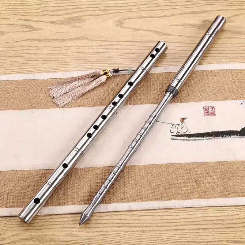 65CM Outdoor EDC Longquan Acciaio forgiato a mano Flauto multifunzionale Bastone corto Strumento per rompere le finestre portatile montato su auto