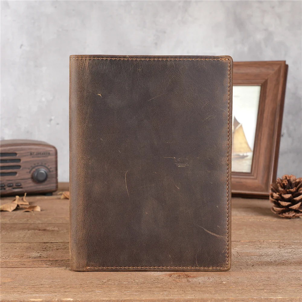 5505 Male and Female Retro Crazy Horse Skin Genuine Leather Passport Bag with Multiple Card Position Document Bag