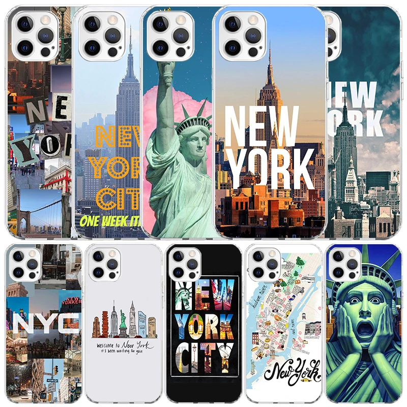 Coque de téléphone NYC New York City pour iPhone 16 17 17E 16E 15 14 Plus 13 Mini 12 11 Pro Max 7 8 + SE 2020 Air Soft TPU Cover 16 17 Ai