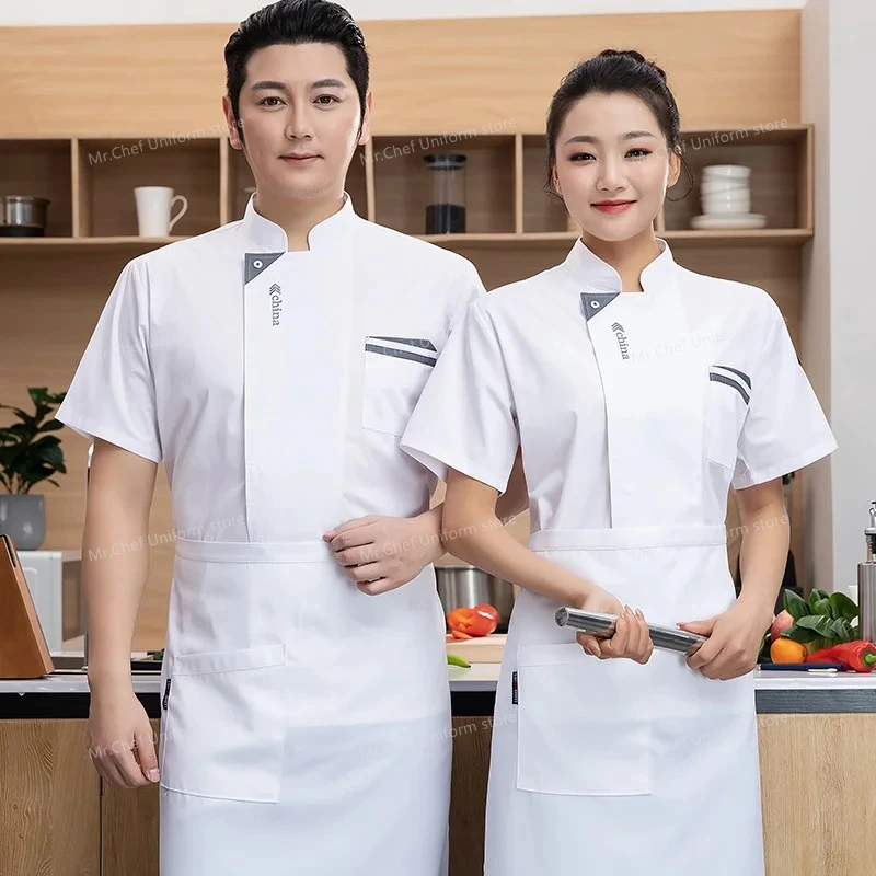 T-shirt de Chef d'hôtel, uniforme de Chef, veste de chef à manches courtes, uniforme de Restaurant, boulangerie, Service alimentaire, nouveaux vêtements de cuisine respirants