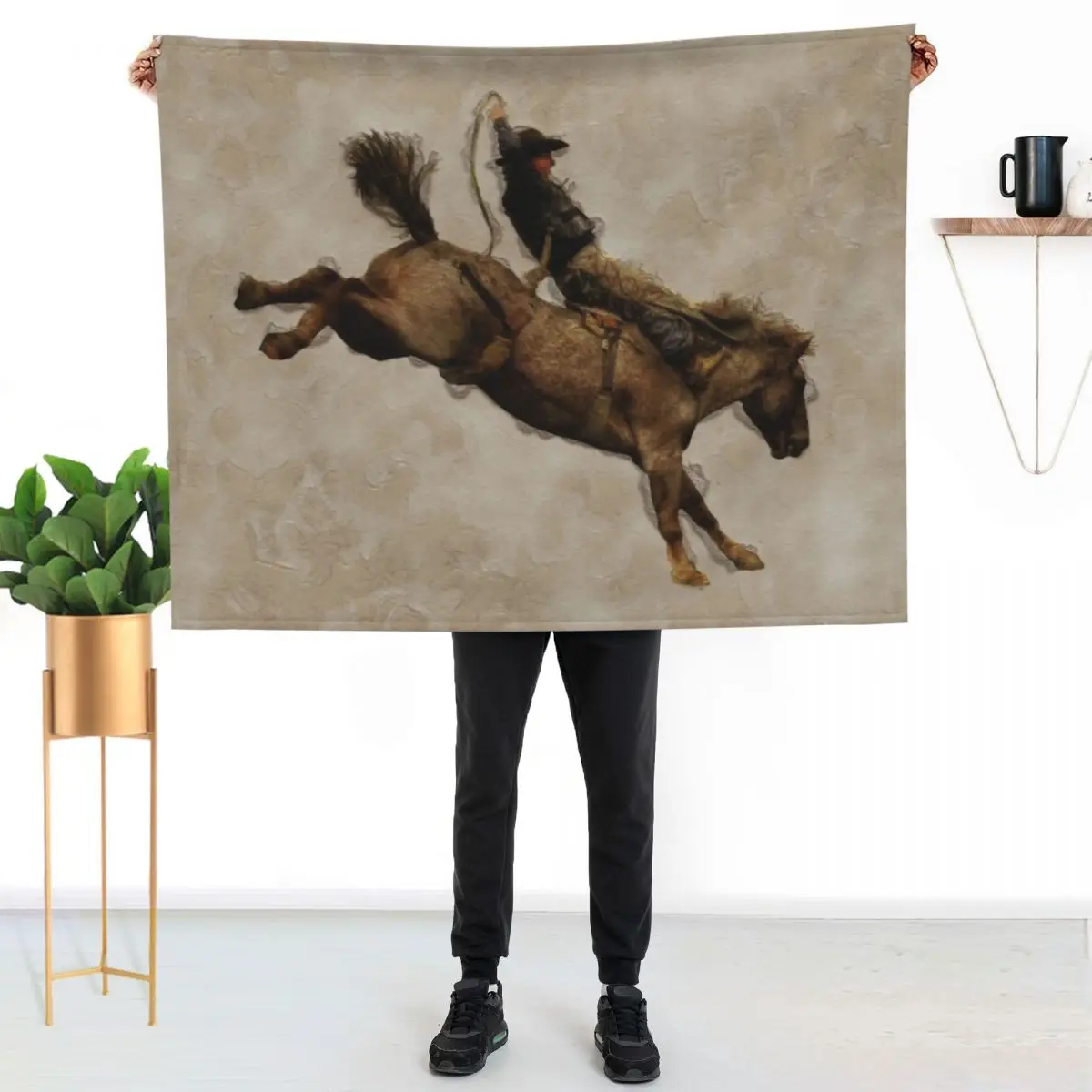 Bucking Bronco Rodeo Cowboy Throw Blanket Lightweight Warm Blanket for Travel Camping