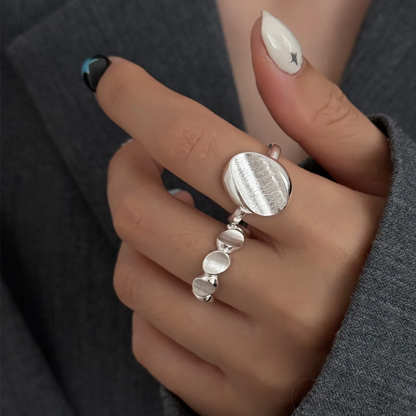 

925 Sterling Silver Rings For Women Vintage Handmade Adjustable Vintage Small Beads Ring Fashion Band Female Bijoux Gift