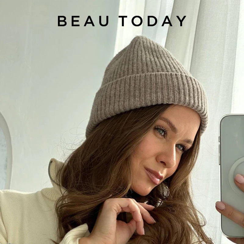 

BeauToday Winter Beanies Women Knitted Woolen Solid Color Windproof Ladies Warm Outdoor Adjustable All-match Unisex Hats A96503