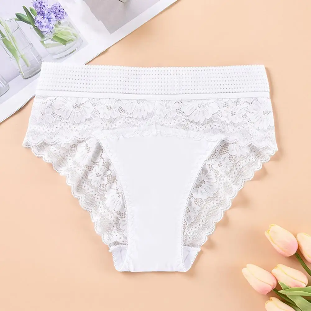 Women's High Waist Hollow Lace Antibacterial Stretch Flower Embroidered Mesh Women's Underwear