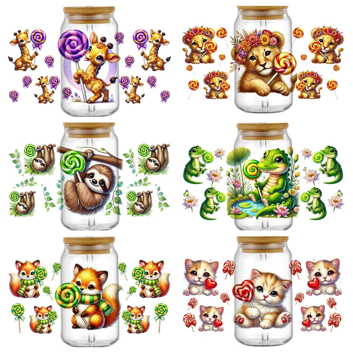 

Новый дизайн, милые животные, леденец, 3D УФ DTF, обертывания для чашек 16 унций, водонепроницаемая УФ-переносная наклейка DTF, очки, кружка, сделай сам, наклейка