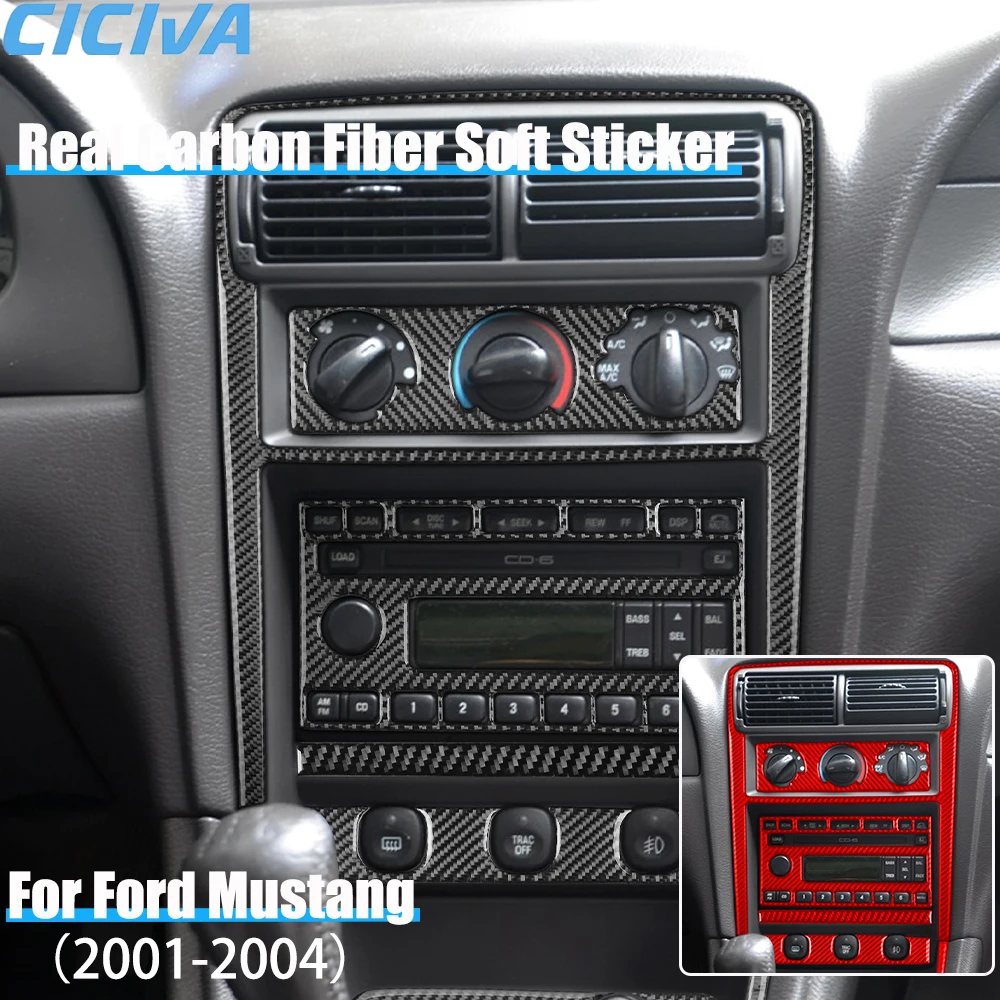 

Настоящее углеродное волокно, автомобильные аксессуары, комплект шестерен для центральной консоли, мягкая наклейка для Ford Mustang 4-го поколения 2001 2002 2003 2004