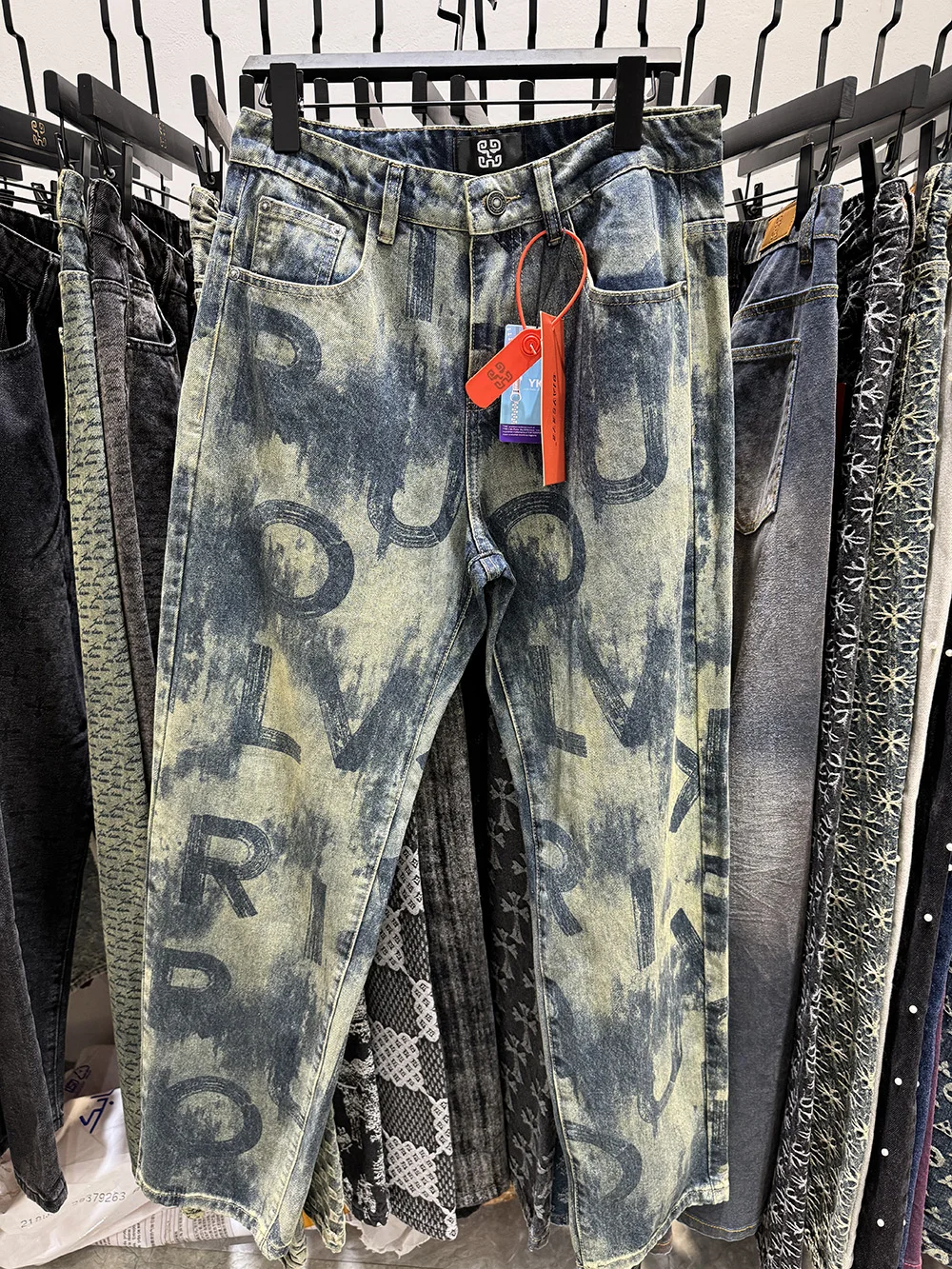 

American Style Retro Baggy Jeans Male Vintage Washed Mid Rise Denim Bottoms Man's Loosen Pants
