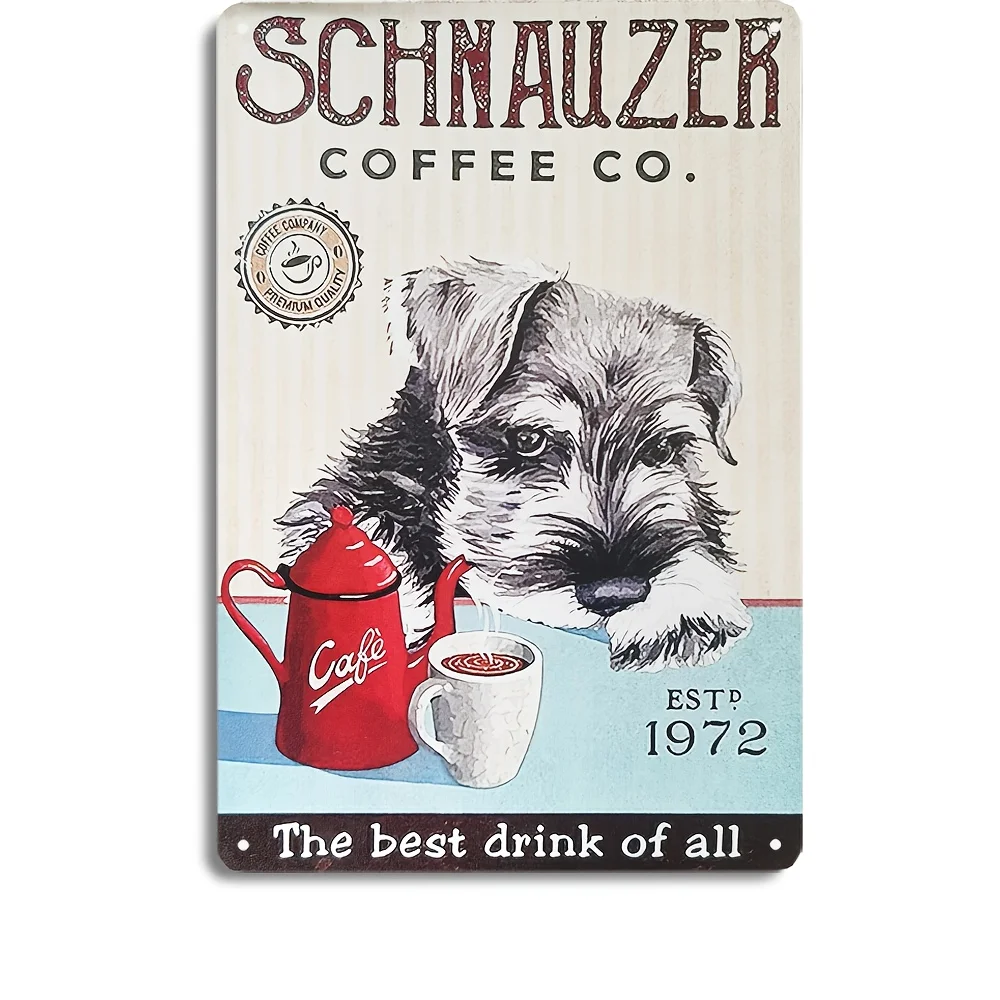 2D Flat - Decorative 2D Flat Metal Sign Featuring a Schnauzer Dog for Coffee Enthusiasts