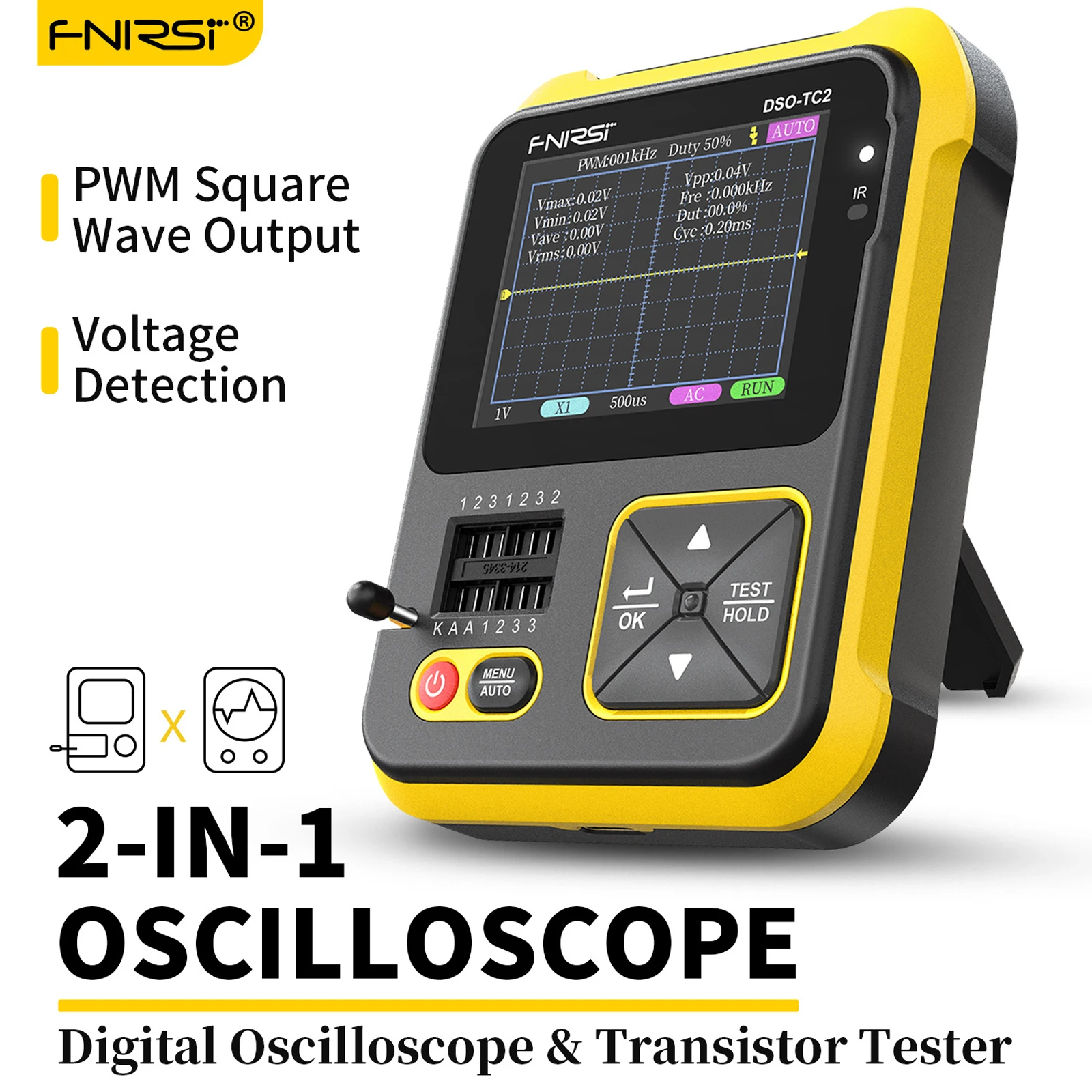 FNIRSI DSO-TC2 2 in 1 Tester di componenti elettronici multifunzione oscilloscopio digitale Tester a Transistor funzione generatore di segnale