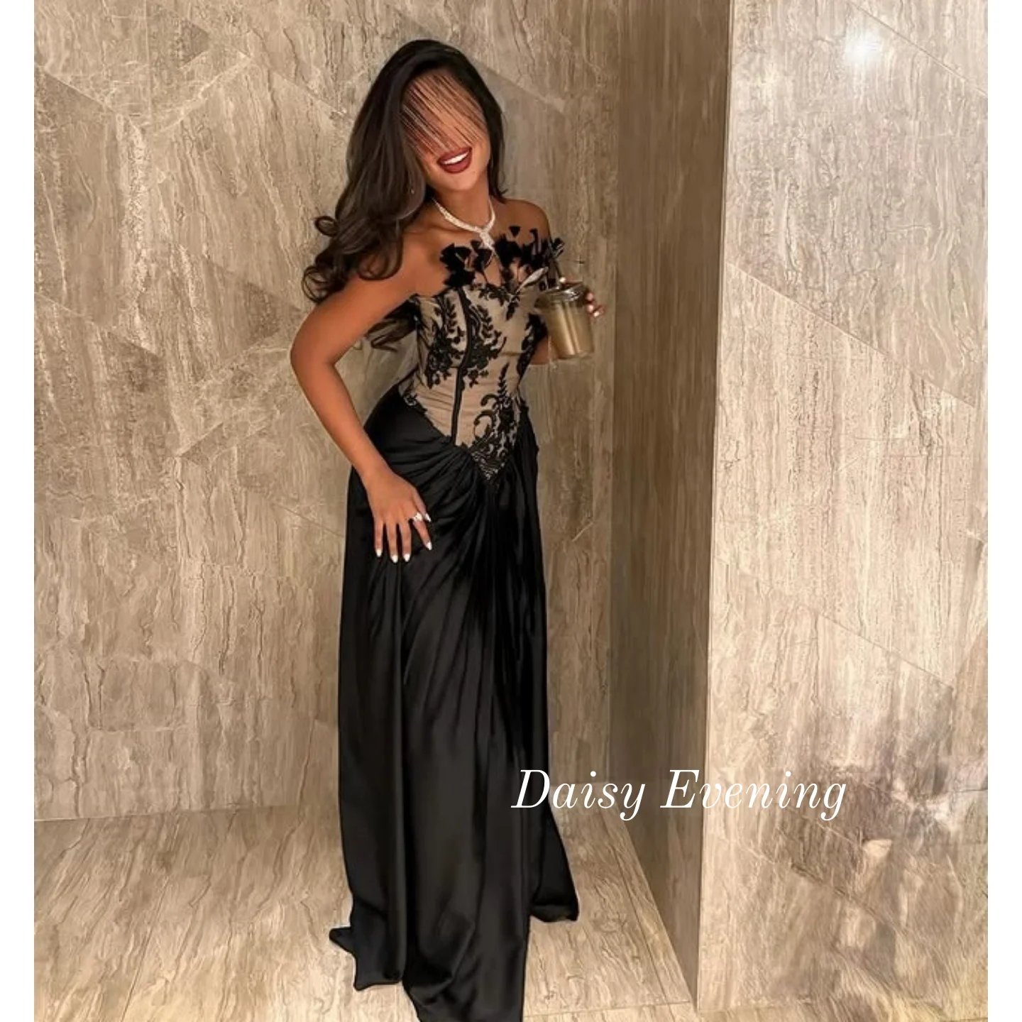 

Customized Evening Dresses Formal Saudi Arabia Black Sweetheart Lace Prom Dresses Stain Elegant Pleated Wedding Party Grown 2025