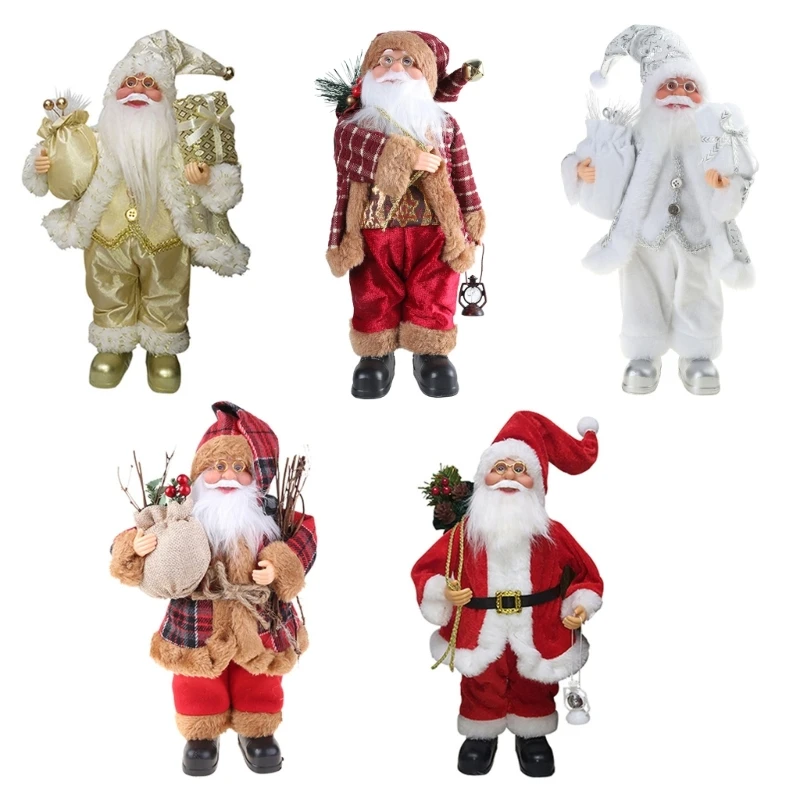 

30cm 11.8'' Tall Christmas Decor Standing Santa Gold Red White Plaid Color Santa Ornaments for Family Christmas Dropsale