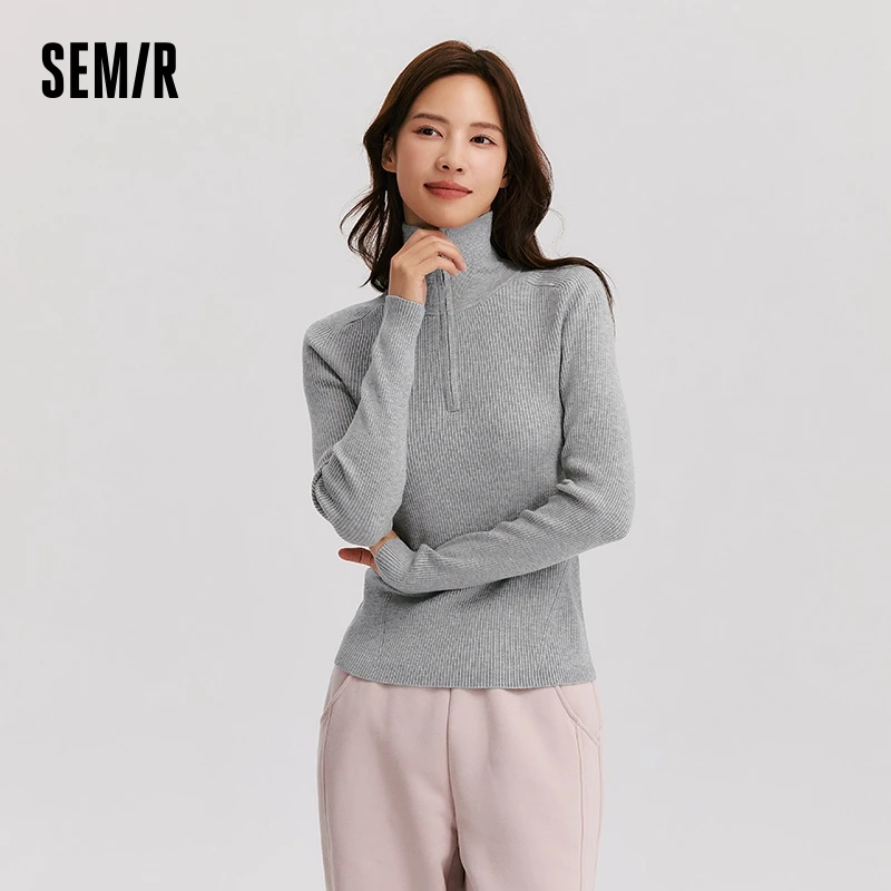 Semir Sweater Women High Neck Solid Color Winter 2024 New Tight Fit Base Layer Sweater Slimming Little Trick