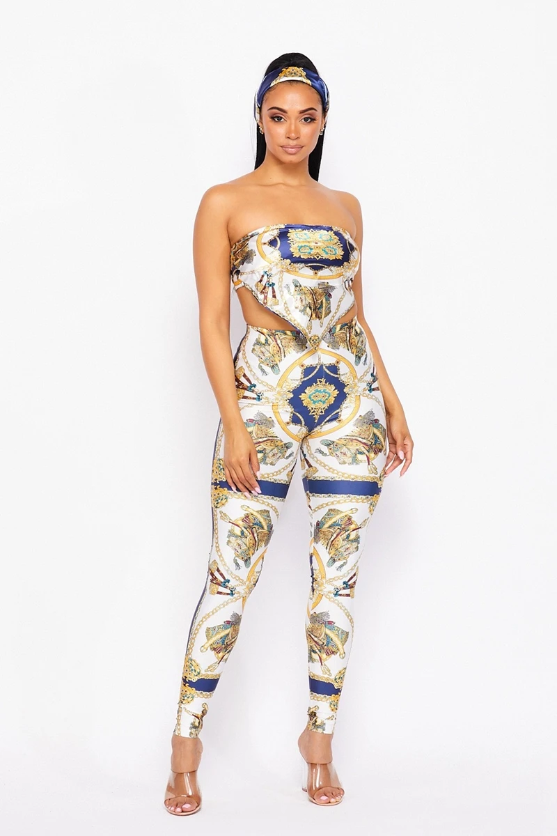 Elegante senhora impresso 2 peça outfits sem alças colheita superior e calças magras ternos 2025 verão sexy clube rua esportes agasalhos