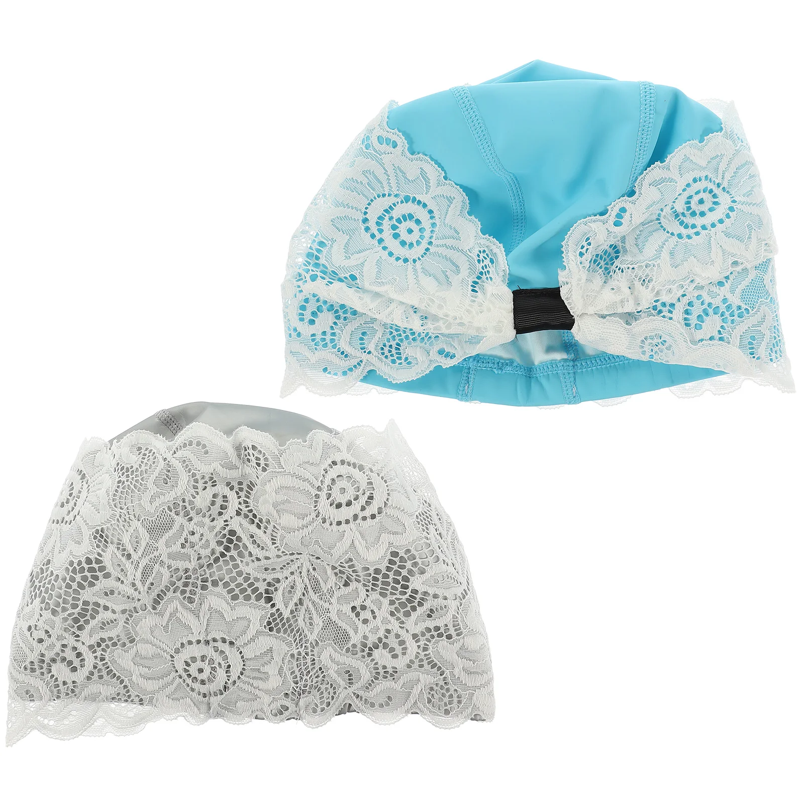 

2pcs Waterproof Pu Lace Swimming Caps For Women Elastic Bathing Hats Fashion Swim Caps Adult Ladies Hair Protection Durable
