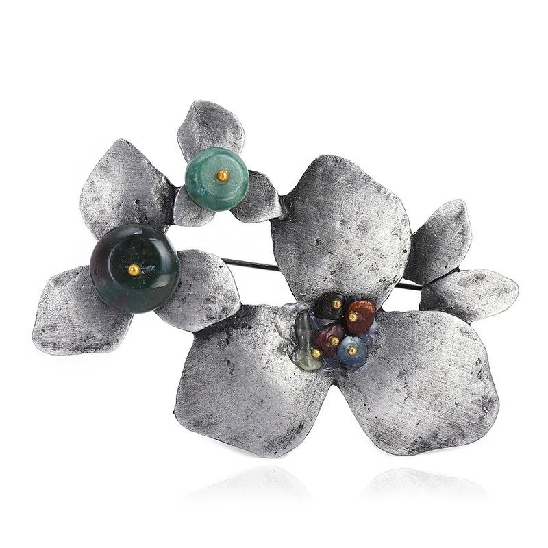 Muylinda Flower Leaves Stone Brooch Vintage Metal Brooches And Pins Women Large Banquet  Pin Accessories Gift For Women