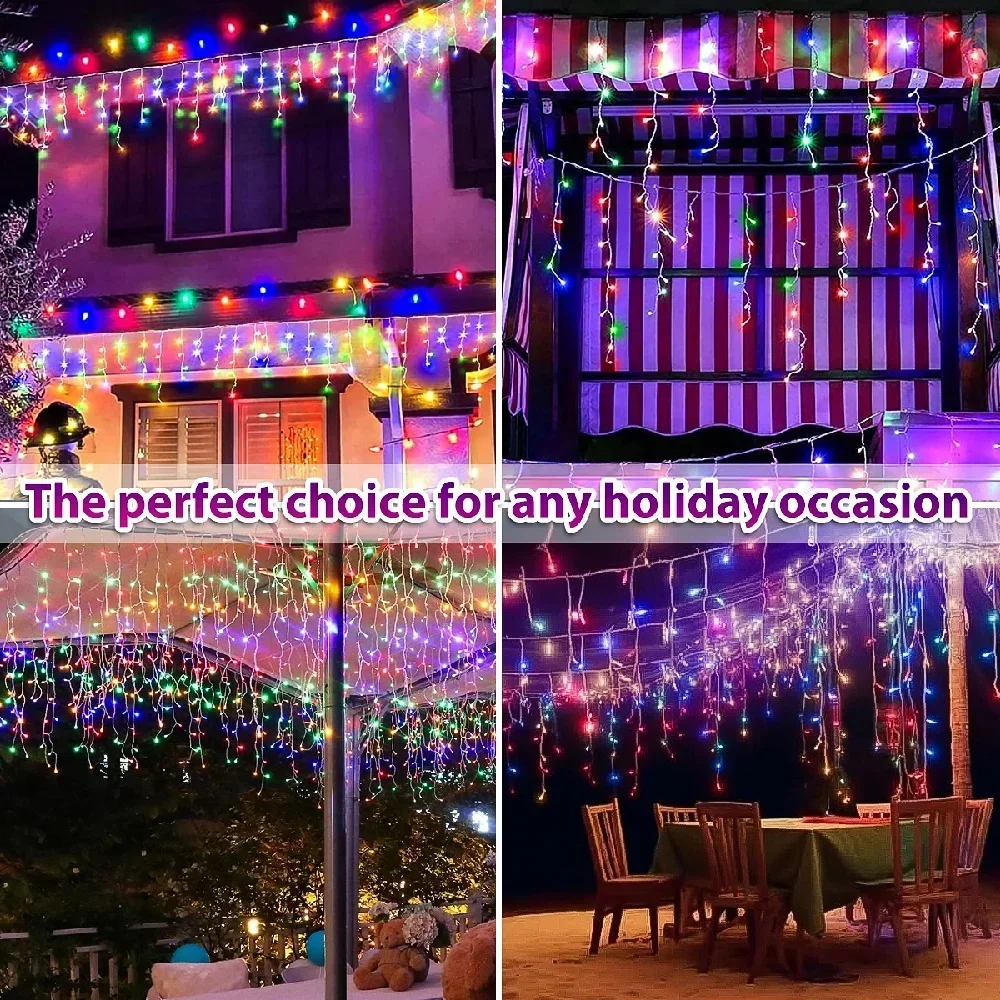 Solarbetriebene Lichterkette für den Außenbereich, Weihnachts-Eiszapfen-Lichter, 8 Leuchtmodi für Weihnachten, Halloween, Hochzeit, Garten, Hof, Dekorationsbeleuchtung – Detail 13