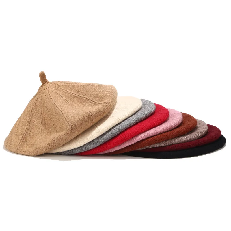Autumn Winter Women's Wool Beret Cap Double Sided Wear Artist Hat Fresh Simple Painter Hat Versatile Casual Beanie Cap