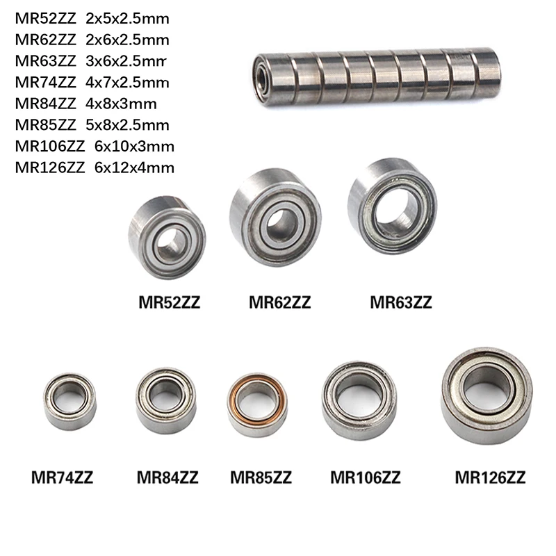 

10pcs MR Series Mini Bearings Miniature MR52ZZ MR62ZZ MR63ZZ MR74ZZ MR84ZZ MR85ZZ MR106ZZ MR126ZZ Electrical Motor Ball Bearings