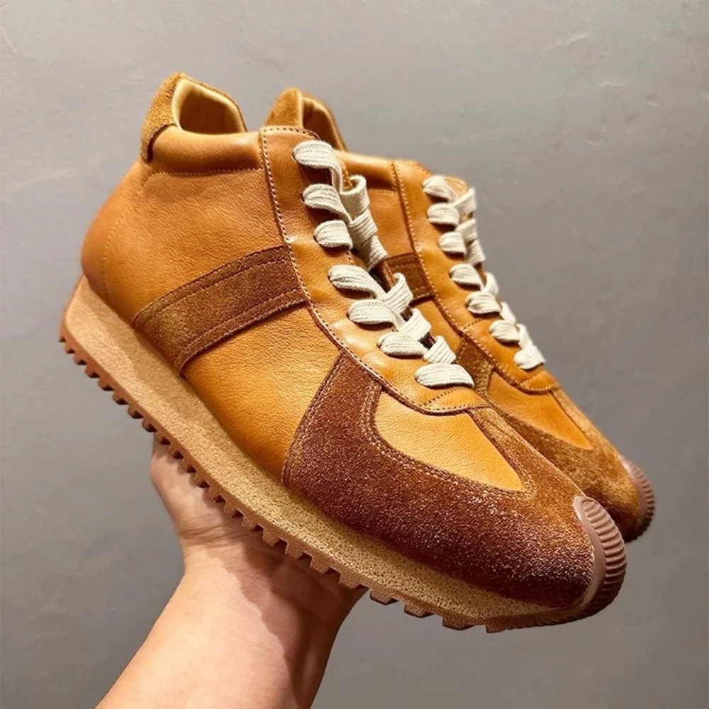 

QHCCID Trendy Retro Men's Casual Sneakers Versatile Fashion Trend Casual Shoes Cowhide leather mid-top Man for Shoes