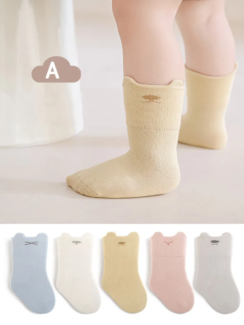 

5 Pairs a Lot Autumn Baby Floor Socks 0-3T Thin Cartoon Solid Color Toddler Socks Korean Version Infant In tube socks