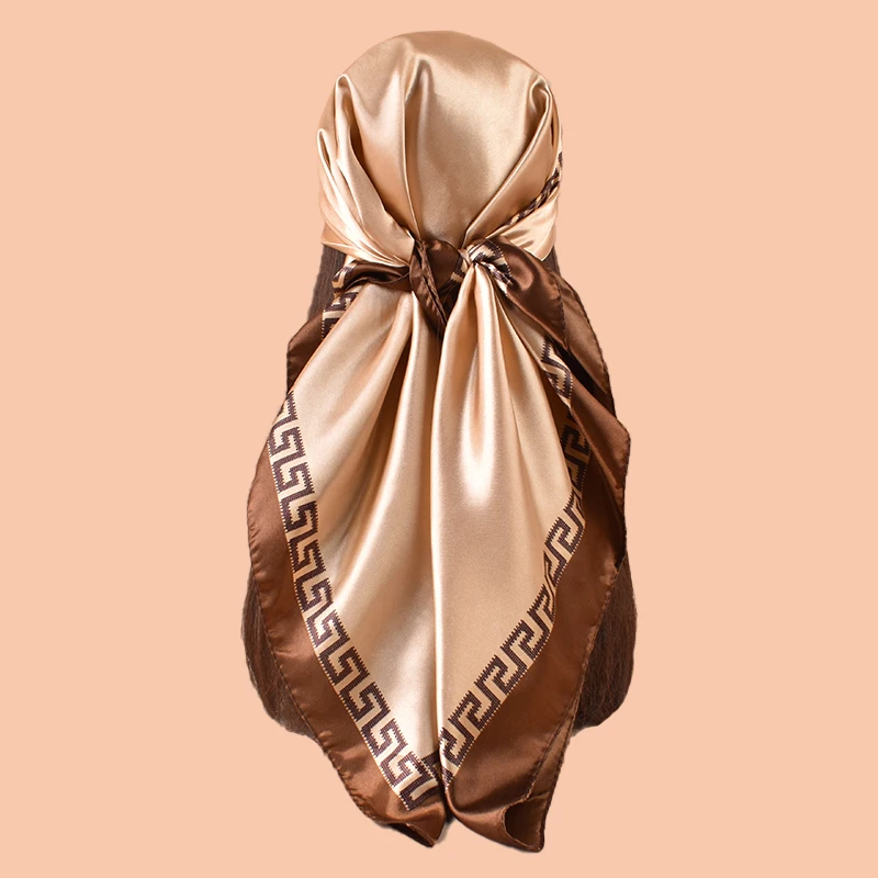 

90cm Square Scarf Fashion Solid Soft Satin Silk Single Pack Multi Wrap Beach Party Women Summer All Season Headscarf Hair Towel