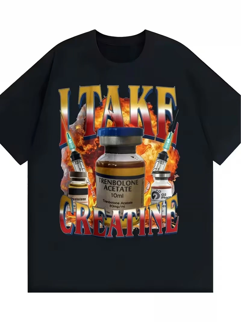 Camiseta Divertida con Meme de Creatina, Camiseta Gráfica de Fitness con la Frase "Solo Toma Creatina", Top Informal de Cuello Redondo y Manga Corta para Gimnasio y Uso Diario