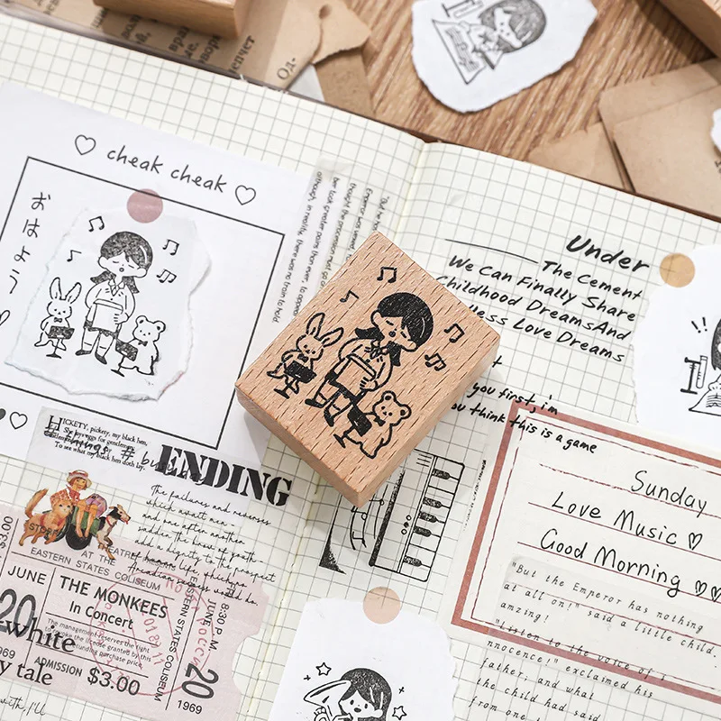 Cute Music Girl Stamps for Scrapbooking Junk Journal Decor Craft Supplies DIY Wood Rubber Stamps Seal Card Making Stationery