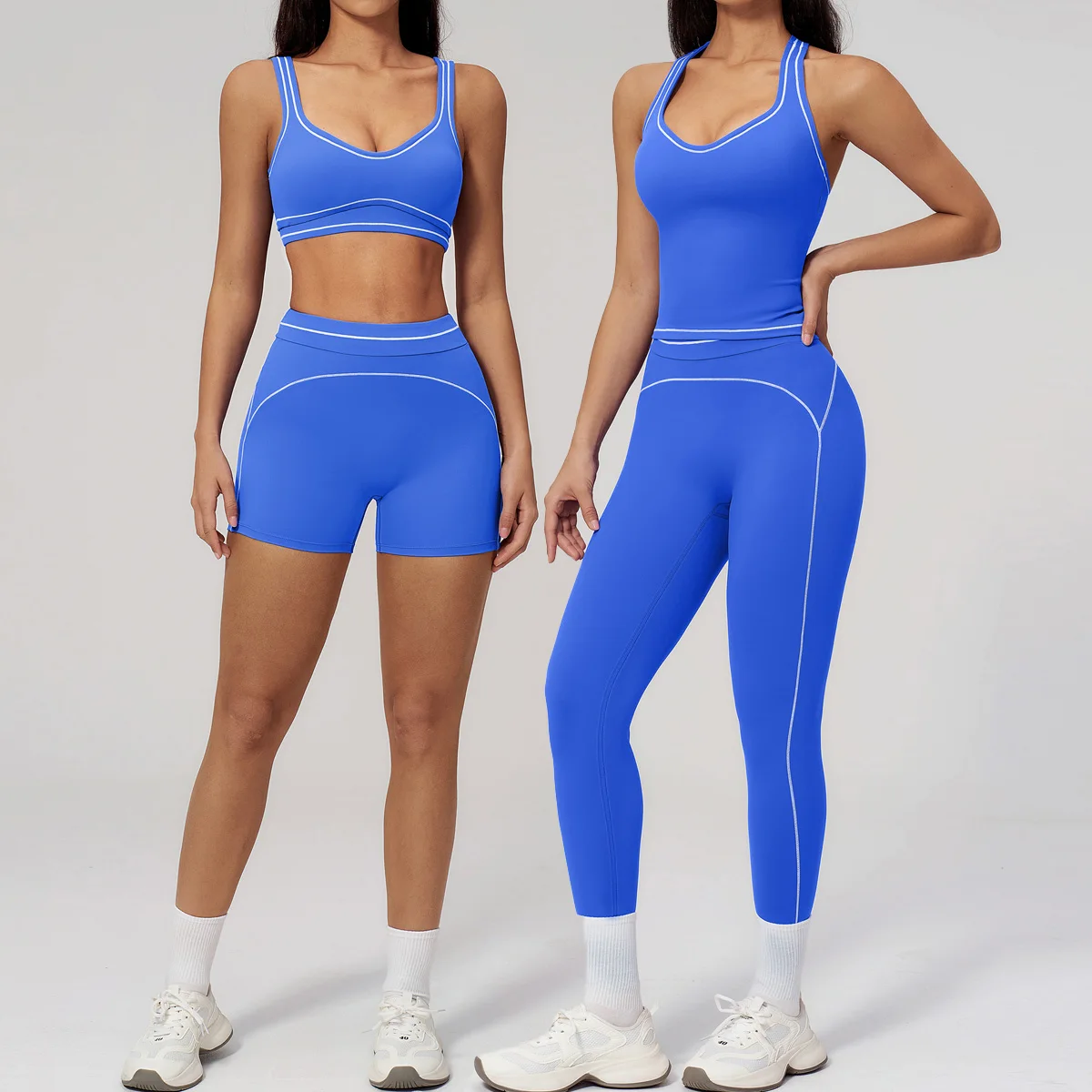 Yoga Suit Women Tracksuit Sports Bra Legging Shorts Outfit Gym 2PCS Set Fitness Vest Wide-leg Pant Workout Clothes Sportswear