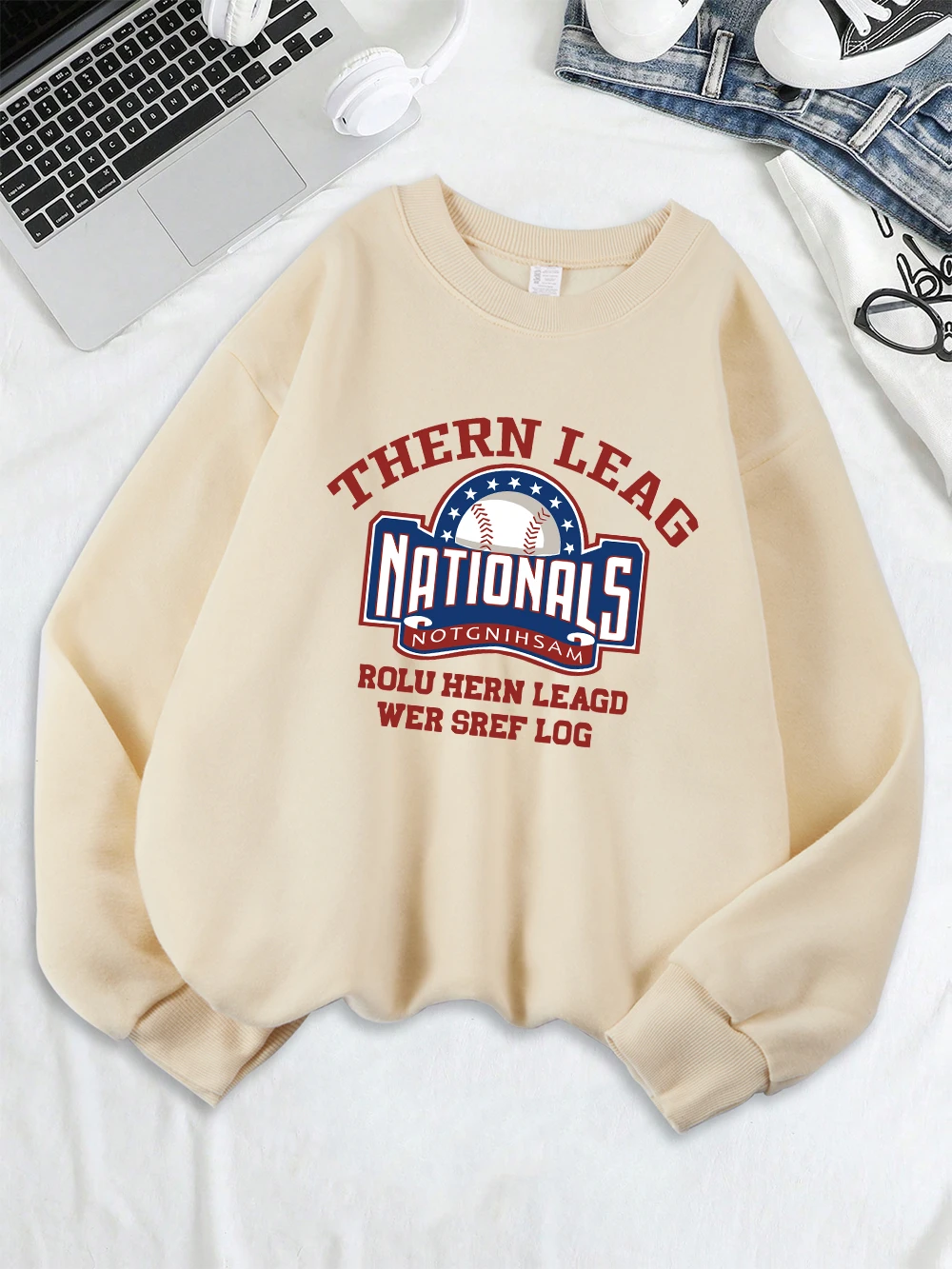 Baseball Nationals Sports Printed Sweatshirts Women Fleece Warm Basics Hoodie Crewneck Loose Pullover Winter Casual Streetwear